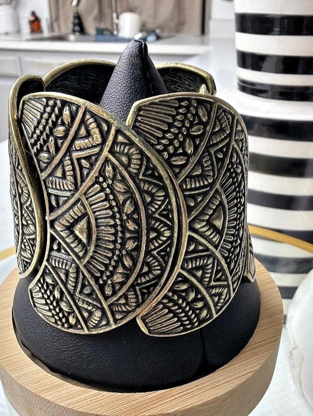 Black & Gold Geometric Statement Cuff Bracelet